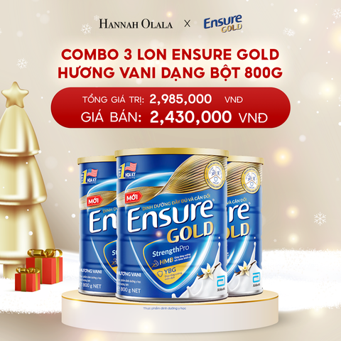  A182_DEAL 7: COMBO 3 LON ENSURE GOLD DẠNG BỘT 800G (VANI) 