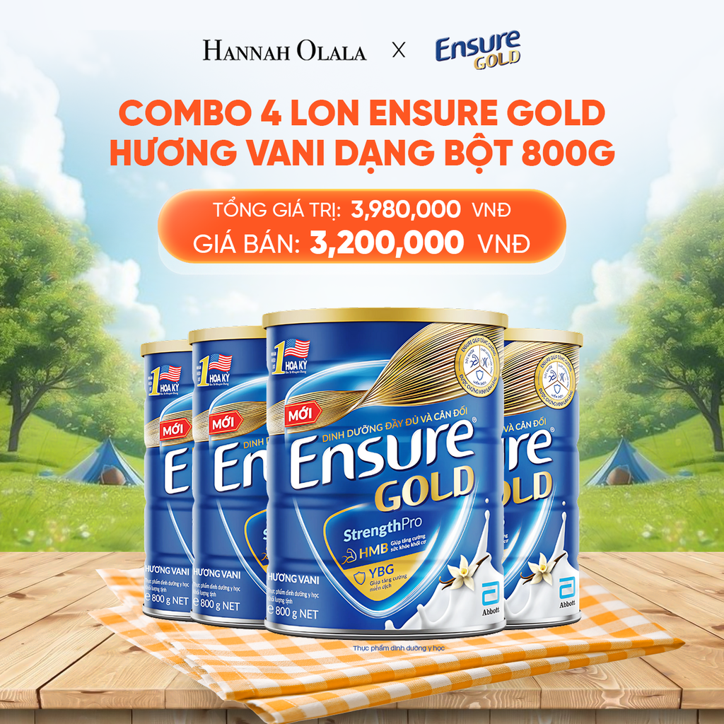  DEAL 9: COMBO 4 LON ENSURE GOLD DẠNG BỘT 800G (VANI) 