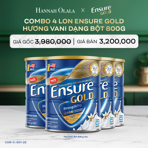  DEAL 9: COMBO 4 LON ENSURE GOLD DẠNG BỘT 800G (VANI) 