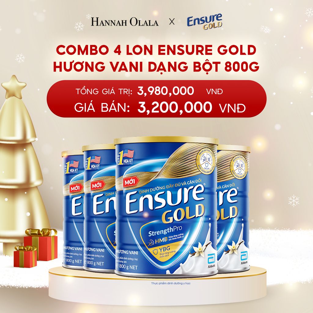  A184_DEAL 9: COMBO 4 LON ENSURE GOLD DẠNG BỘT 800G (VANI) 