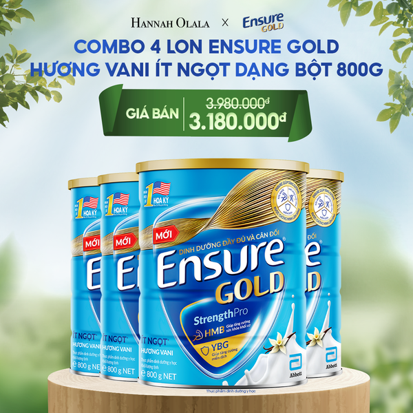  DEAL 12: COMBO 4 LON ENSURE GOLD DẠNG BỘT 800G (VANI ÍT NGỌT) 