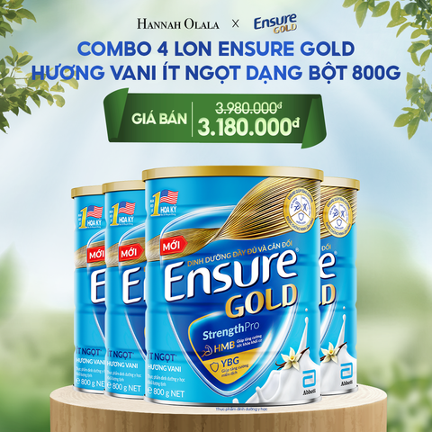  DEAL 12: COMBO 4 LON ENSURE GOLD DẠNG BỘT 800G (VANI ÍT NGỌT) 