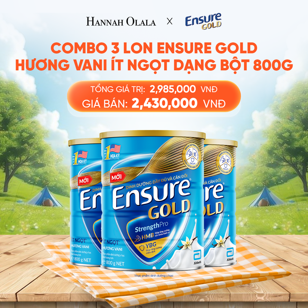 DEAL 8: COMBO 3 LON ENSURE GOLD DẠNG BỘT 800G (VANI ÍT NGỌT) 