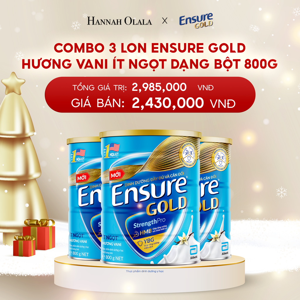  A183_DEAL 8: COMBO 3 LON ENSURE GOLD DẠNG BỘT 800G (VANI ÍT NGỌT) 