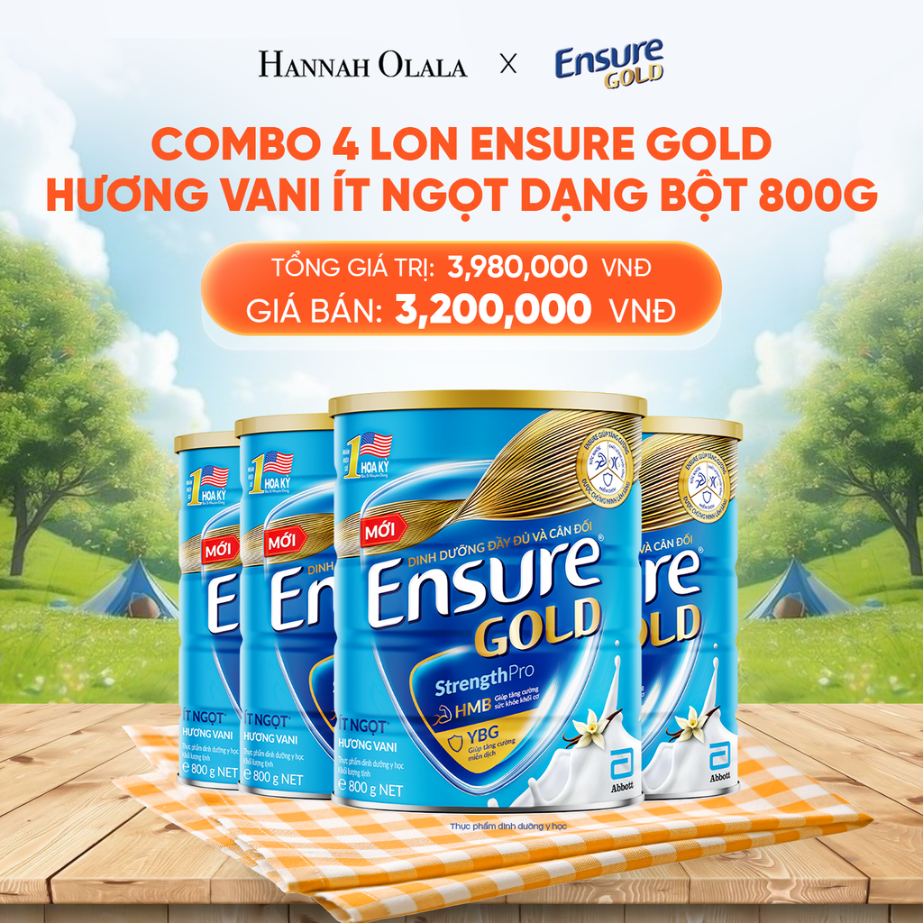  DEAL 10: COMBO 4 LON ENSURE GOLD DẠNG BỘT 800G (VANI ÍT NGỌT) 