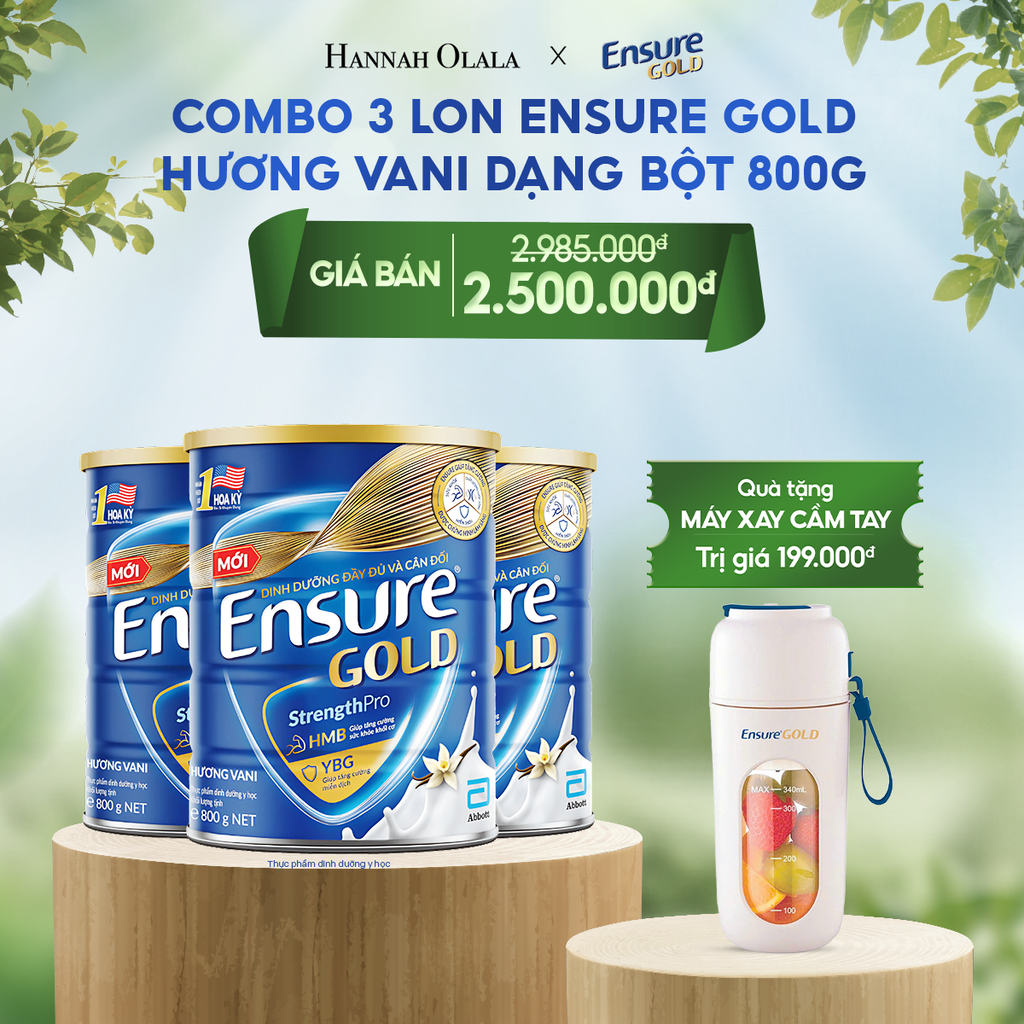  DEAL 9: COMBO 3 LON ENSURE GOLD DẠNG BỘT 800G (VANI) + TẶNG MÁY XAY CẦM TAY 