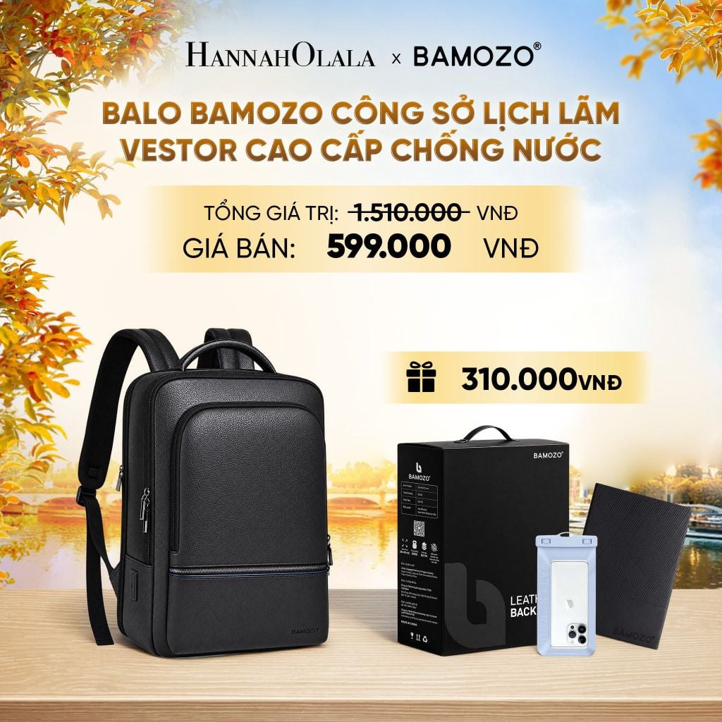  DEAL 9: BALO DA LAPTOP BAMOZO VESTOR NAM CÔNG SỞ LỊCH LÃM CHỐNG NƯỚC CÓ LÓT LƯNG ĐỆM FOAM (TẶNG HỘP ĐỰNG + SỔ TAY BÌA DA +TÚI ĐỰNG ĐT CHỐNG NƯỚC) - E1315 