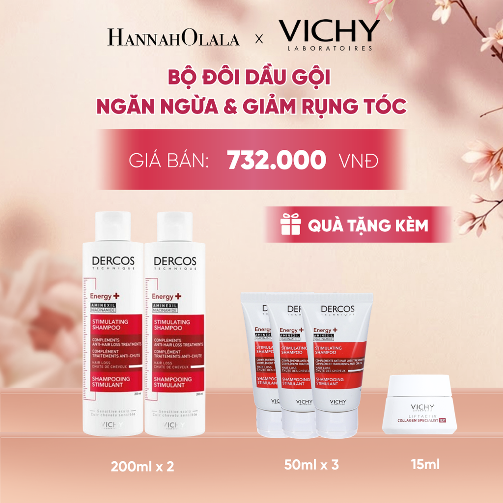  BỘ ĐÔI DẦU GỘI NGĂN NGỪA, GIẢM RỤNG TÓC, GIÚP TÓC CHẮC KHỎE, DÀY DẶN VICHY DERCOS HAIRLOSS - A438 
