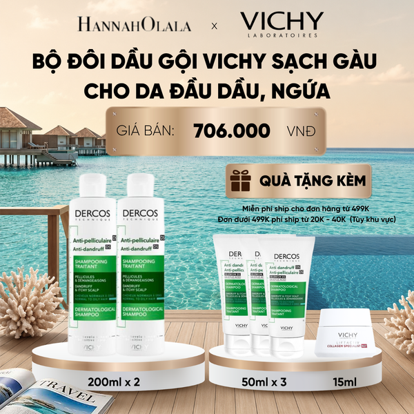  BỘ ĐÔI DẦU GỘI VICHY SẠCH GÀU CHO DA ĐẦU DẦU, NGỨA DERCOS ANTI DANDRUFF 200ML DEAL 9_ D259 