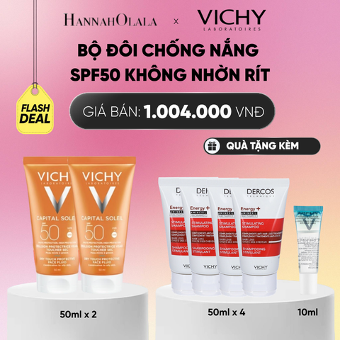  FLASH DEAL BỘ ĐÔI CHỐNG NẮNG VICHY CAPITAL SOLEIL DRY TOUCH FACE FLUID SPF50 KHÔNG NHỜN RÍT 50ML_ A250 