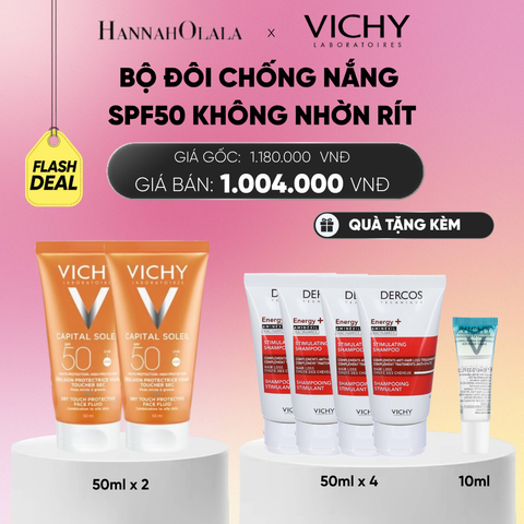  FLASH DEAL BỘ ĐÔI CHỐNG NẮNG VICHY CAPITAL SOLEIL DRY TOUCH FACE FLUID SPF50 KHÔNG NHỜN RÍT 50ML_A250 