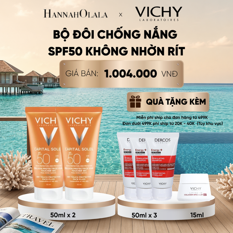  BỘ ĐÔI CHỐNG NẮNG VICHY CAPITAL SOLEIL DRY TOUCH FACE FLUID SPF50 KHÔNG NHỜN RÍT 50ML DEAL 11_ D1237 