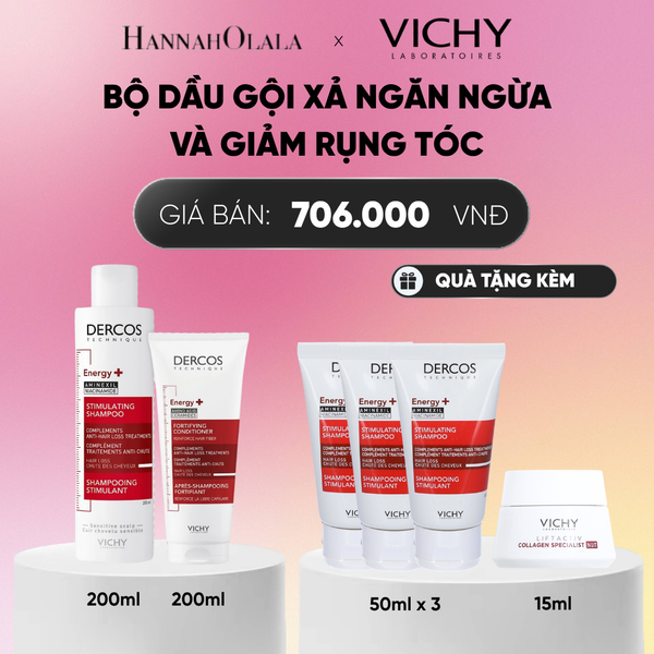  BỘ DẦU GỘI XẢ NGĂN NGỪA VÀ GIẢM RỤNG TÓC VICHY DERCOS ENERGY+ SHAMPOO HAIRLOSS 200ML GIÚP TÓC CHẮC KHỎE VÀ DÀY DẶN HƠN DEAL 13_ A256 