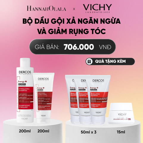  BỘ DẦU GỘI XẢ NGĂN NGỪA VÀ GIẢM RỤNG TÓC VICHY DERCOS ENERGY+ SHAMPOO HAIRLOSS 200ML GIÚP TÓC CHẮC KHỎE VÀ DÀY DẶN HƠN DEAL 13_ A256 