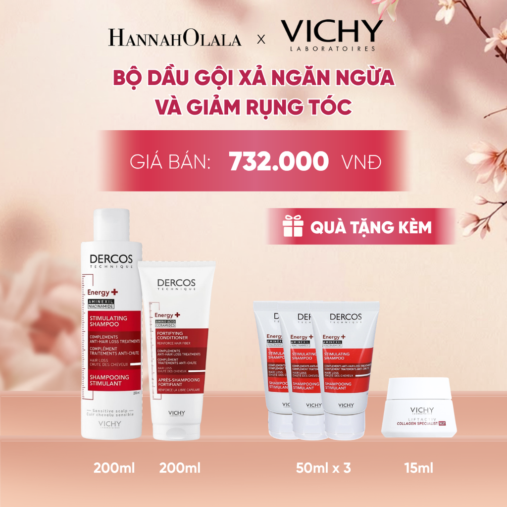  BỘ ĐỘI GỘI & XẢ TĂNG CƯỜNG DƯỠNG TÓC CHẮC KHOẺ, GIẢM GÃY RỤNG VICHY DERCOS ENERGY+ 200ML - A913 