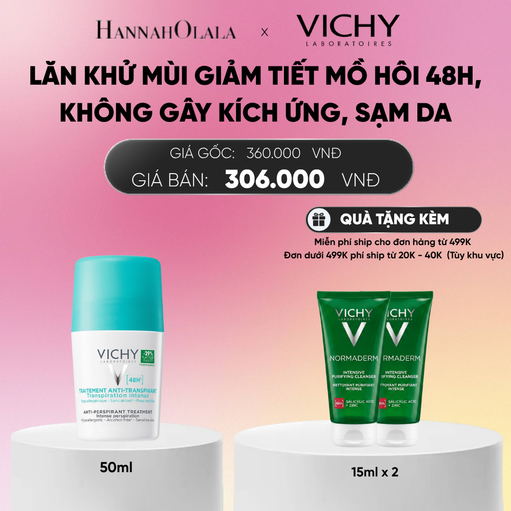  LĂN KHỬ MÙI VICHY KHÔ THOÁNG, NGĂN NGỪA VÀ GIẢM TIẾT MỒ HÔI 48H, KHÔNG GÂY KÍCH ỨNG, SẠM DA 50ML DEAL 14_A252 