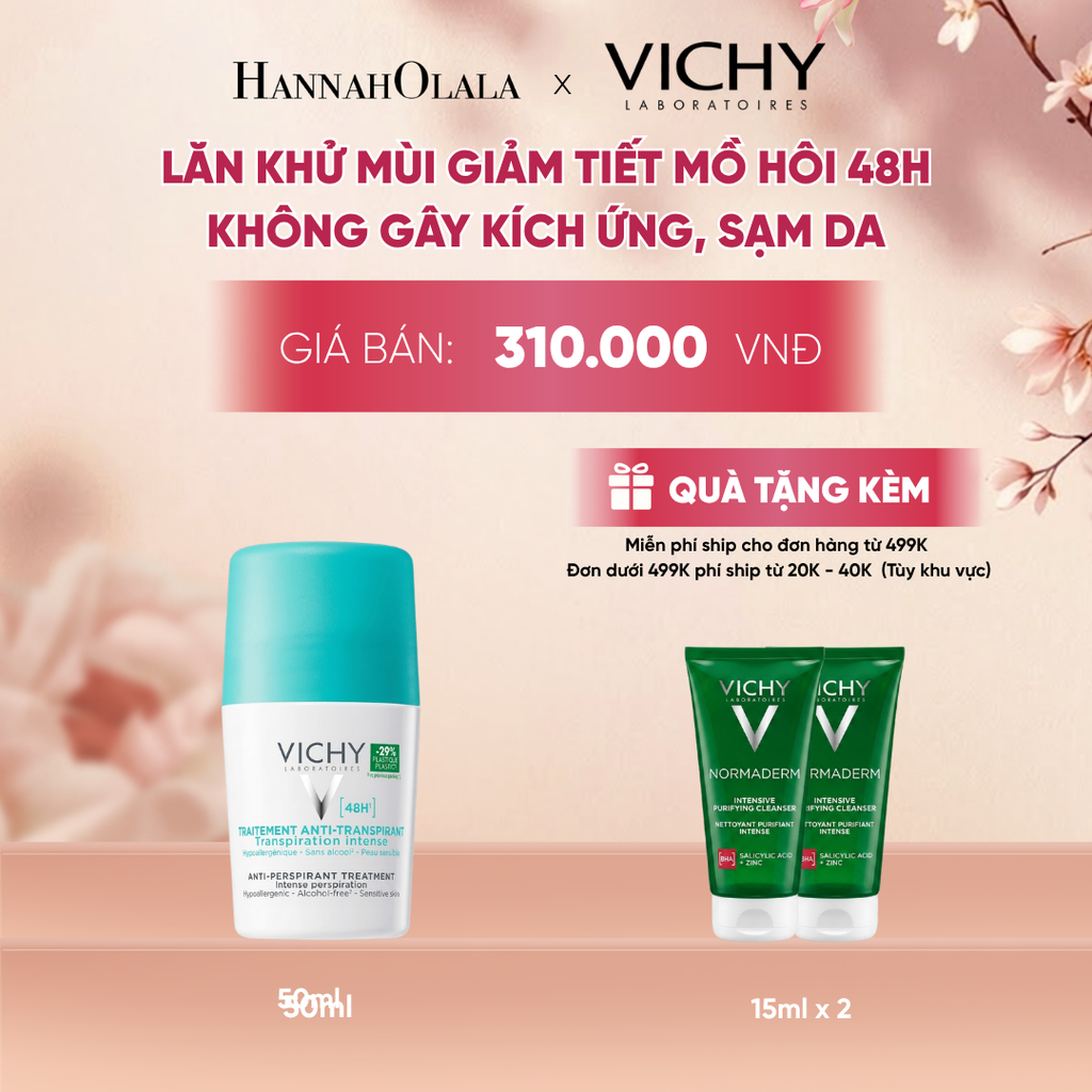  LĂN KHỬ MÙI VICHY KHÔ THOÁNG, NGĂN NGỪA VÀ GIẢM TIẾT MỒ HÔI 48H, KHÔNG GÂY KÍCH ỨNG, SẠM DA 50ML - A181 