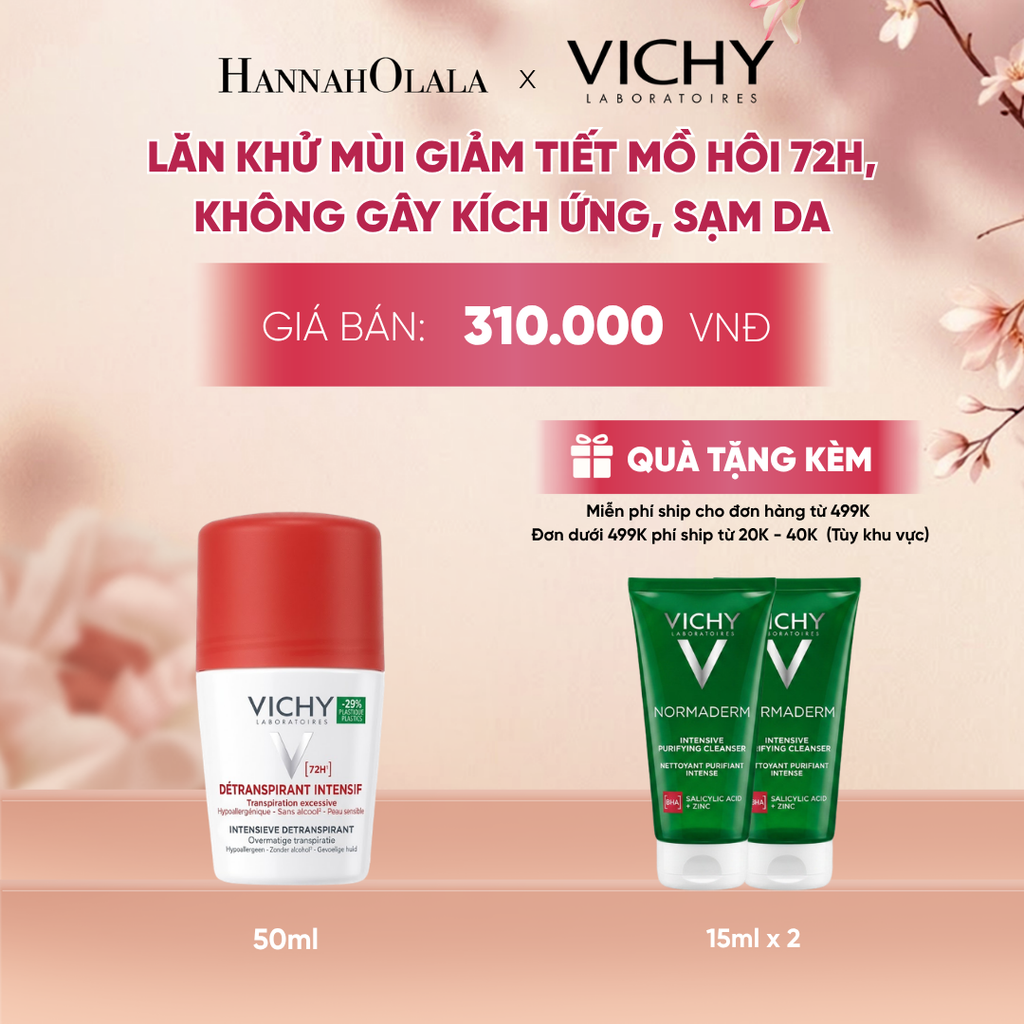  LĂN KHỬ MÙI VICHY KHÔ THOÁNG, NGĂN NGỪA VÀ GIẢM TIẾT MỒ HÔI 72H, KHÔNG GÂY KÍCH ỨNG, SẠM DA 50ML - A182 