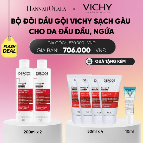  FLASH DEAL BỘ ĐÔI DẦU GỘI VICHY NGĂN NGỪA & GIẢM RỤNG TÓC DERCOS ENERGY+ 200ML_A248 