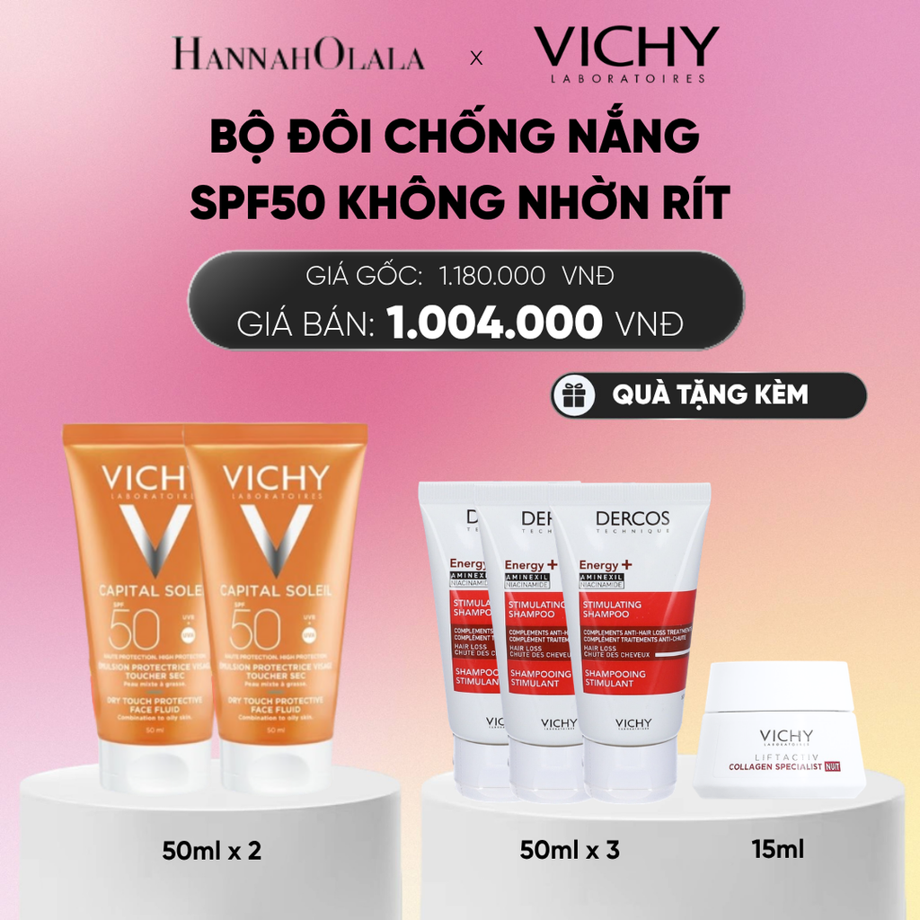  BỘ ĐÔI CHỐNG NẮNG VICHY CAPITAL SOLEIL DRY TOUCH FACE FLUID SPF50 KHÔNG NHỜN RÍT 50ML DEAL 11_A257 