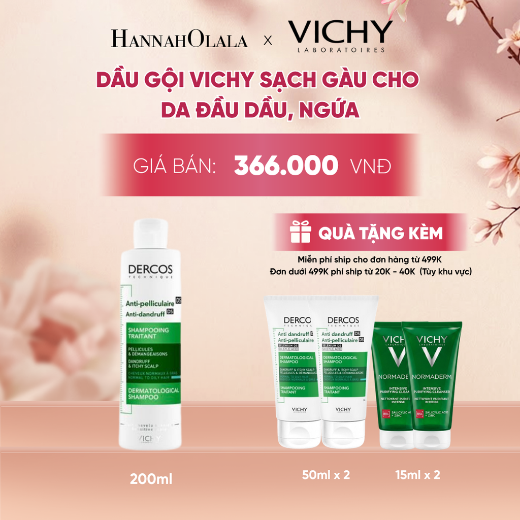  DẦU GỘI SẠCH GÀU DERCOS VICHY 100% CHỈ SAU 1 LẦN GỘI DÀNH CHO DA DẦU & NGỨA - A437 