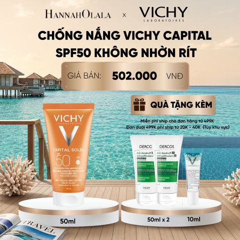  CHỐNG NẮNG VICHY CAPITAL SOLEIL DRY TOUCH FACE FLUID SPF50 KHÔNG NHỜN RÍT 50ML DEAL 3_ D1238 