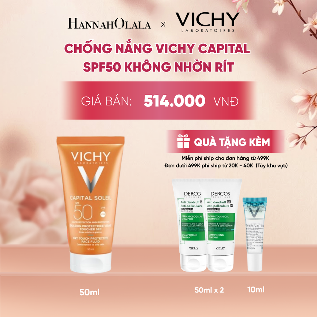  KEM CHỐNG NẮNG BẢO VỆ DA MỎNG NHẸ KHÔNG BẾT DÍNH SPF 50+ UVA & UVB VICHY CAPITAL SOLEIL DRY TOUCH - A817 