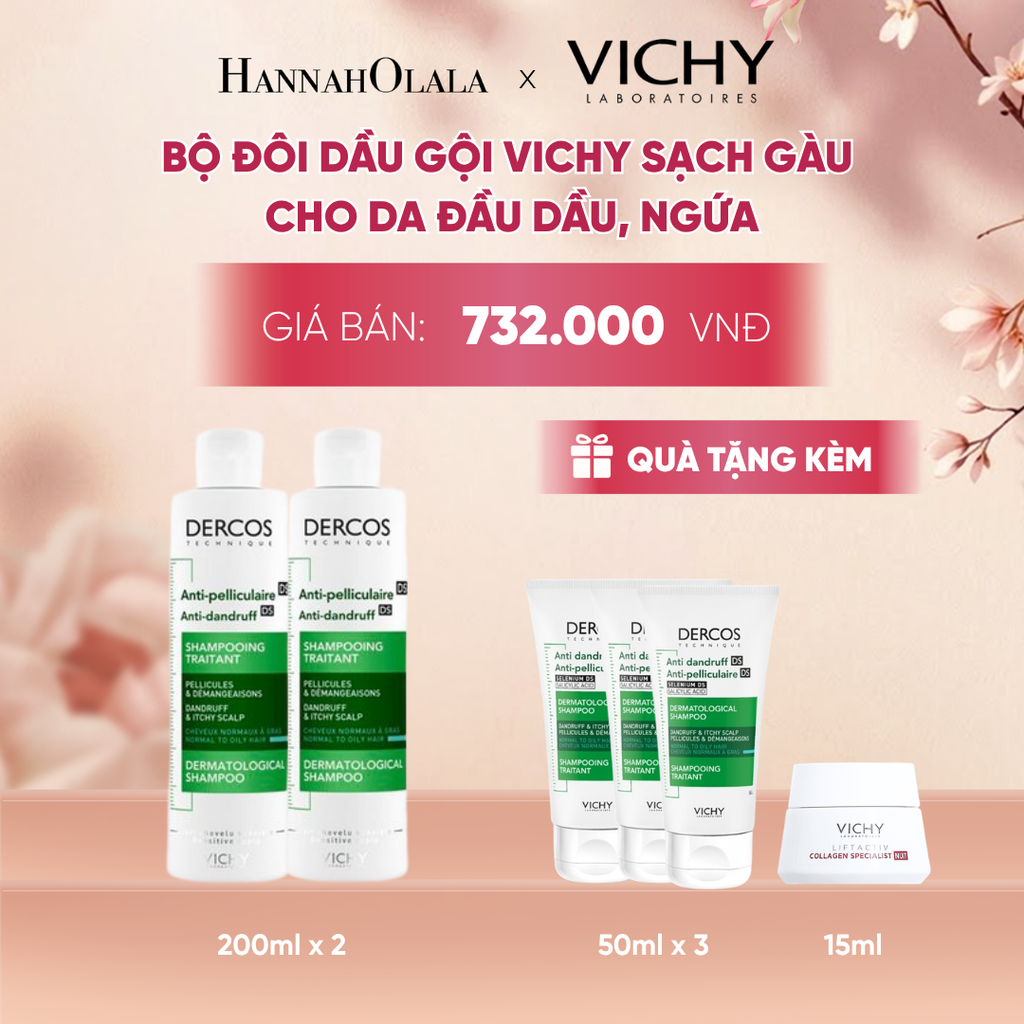  BỘ ĐÔI DẦU GỘI SẠCH GÀU DERCOS VICHY 100% CHỈ SAU 1 LẦN GỘI DÀNH CHO DA DẦU & NGỨA - A441 