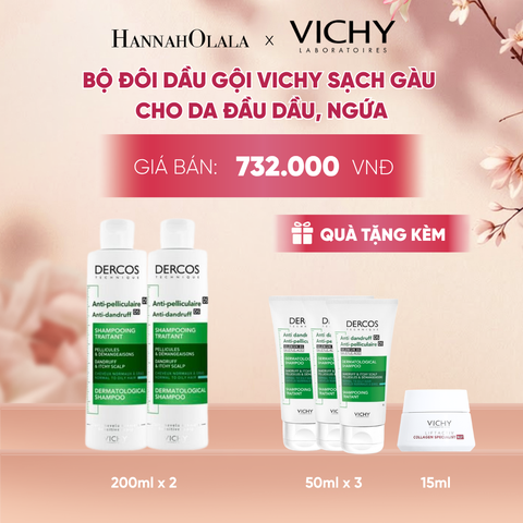  BỘ ĐÔI DẦU GỘI SẠCH GÀU DERCOS VICHY 100% CHỈ SAU 1 LẦN GỘI DÀNH CHO DA DẦU & NGỨA - A441 