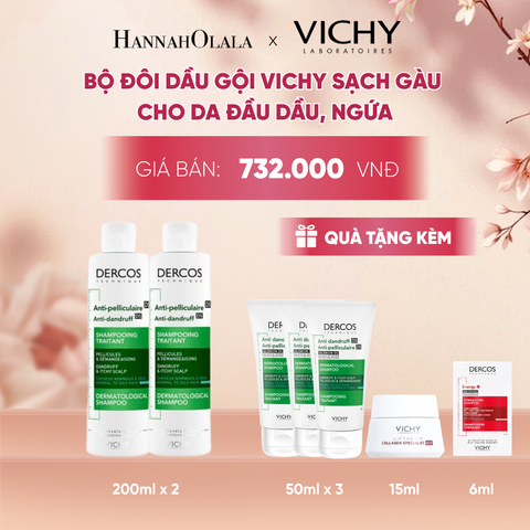  BỘ ĐÔI DẦU GỘI SẠCH GÀU DERCOS VICHY 100% CHỈ SAU 1 LẦN GỘI DÀNH CHO DA DẦU & NGỨA - A441 