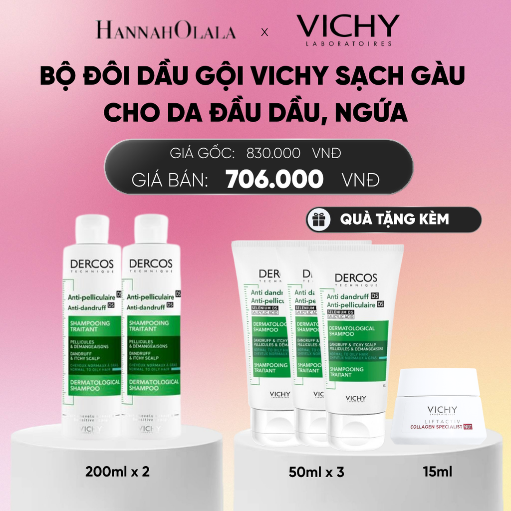  BỘ ĐÔI DẦU GỘI VICHY SẠCH GÀU CHO DA ĐẦU DẦU, NGỨA DERCOS ANTI DANDRUFF 200ML DEAL 9_A249 