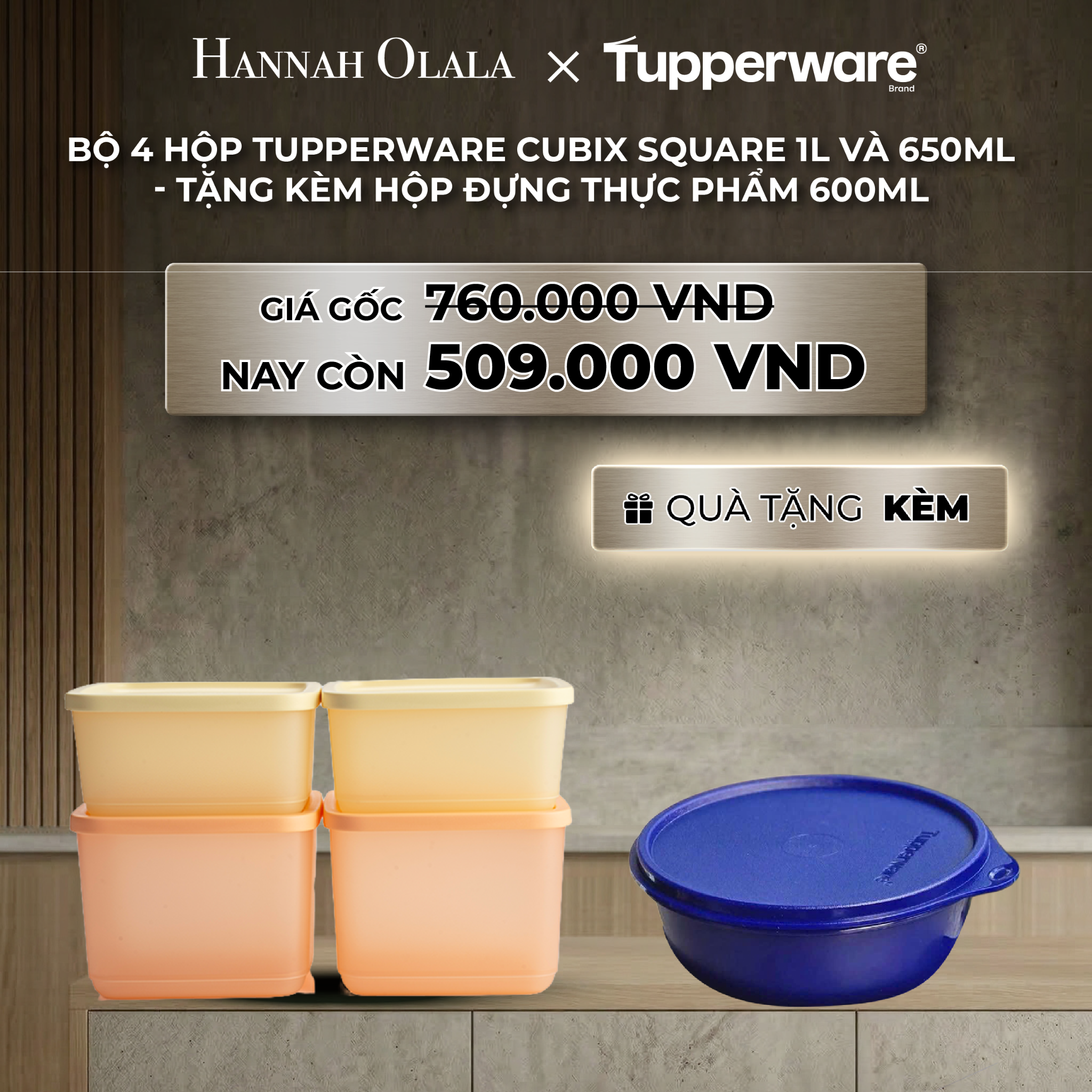 Bộ 4 Hộp Tupperware Trữ Khô Và Mát Cubix Square 1L Và 650ml