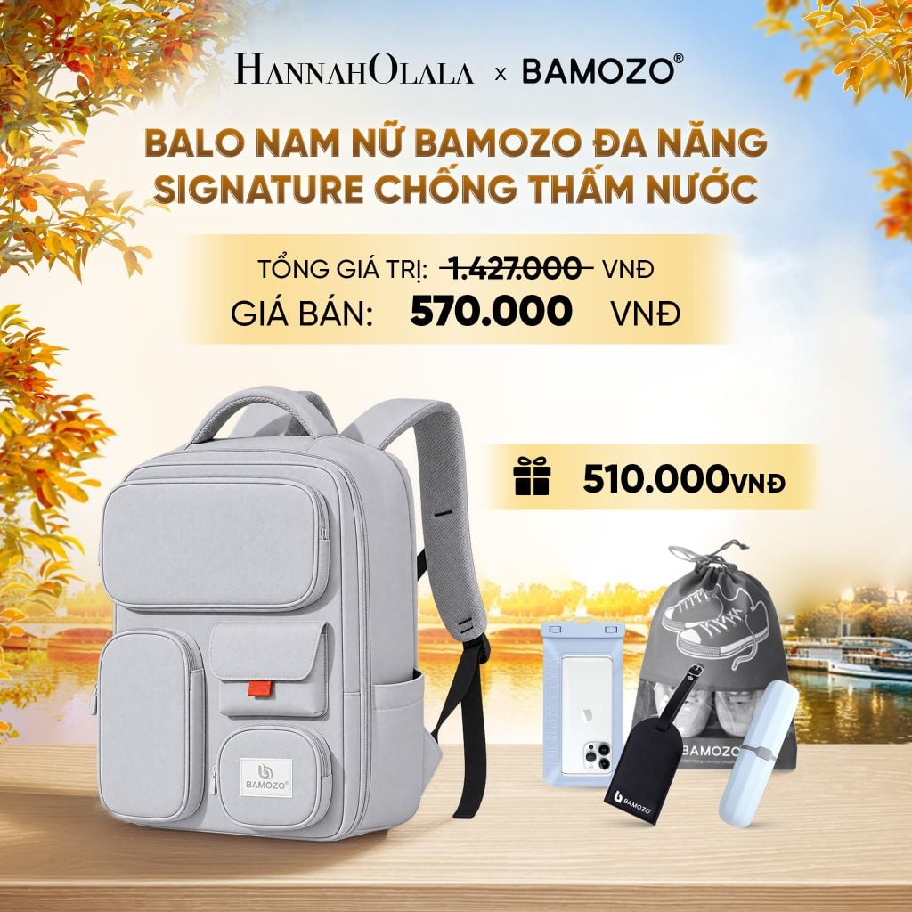  DEAL 15: BALO NAM NỮ BAMOZO SIGNATURE ĐA NĂNG ĐI HỌC ĐI LÀM CHỐNG THẤM NƯỚC CÓ CỔNG SẠC DỰ PHÒNG (TAG THẺ DA CHỐNG THẤT LẠC + TÚI ĐỰNG ĐIỆN THOẠI CHỐNG NƯỚC + TÚI ĐỰNG GIÀY XÁM + HỘP ĐỰNG BÀN CHẢI) - E1985 
