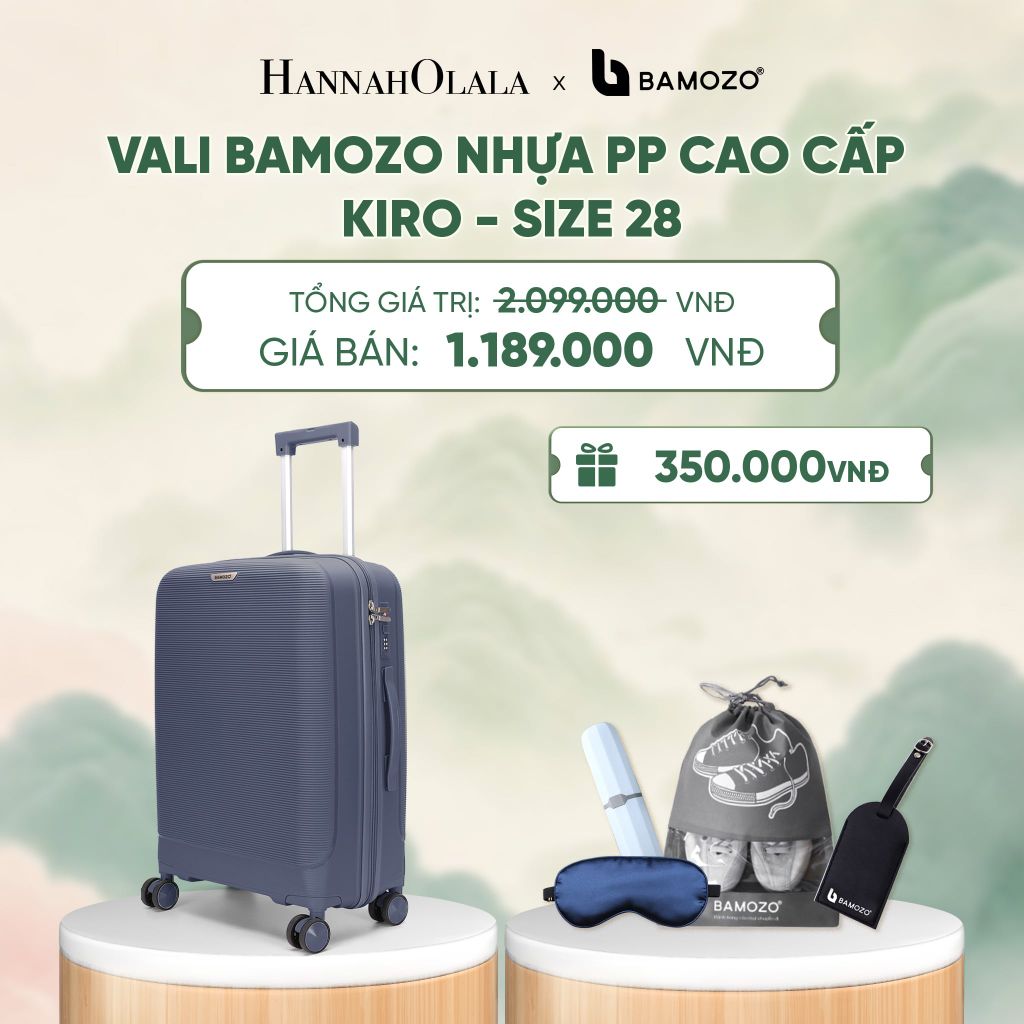  VALI BAMOZO KIRO NHỰA PP CAO CẤP CHỐNG VỠ, CHỐNG RẠCH (TẶNG TAG DA + TÚI ĐỰNG GIÀY + HỘP ĐỰNG BÀN CHẢI + BỊT MẮT LỤA SATIN) - DEAL 7 - A816 