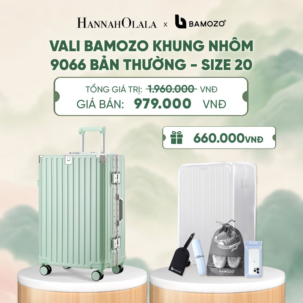  VALI BAMOZO KHUNG NHÔM 9066 BẢN THƯỜNG (TẶNG BỌC VALI TRONG SUỐT + TAG HÀNH LÝ DA + TÚI ĐỰNG GIÀY + HỘP ĐỰNG BÀN CHẢI + TÚI ĐỰNG ĐT CHỐNG NƯỚC) - DEAL 3 - A764 