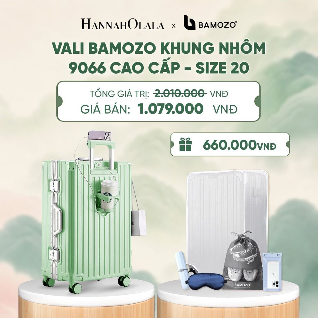  VALI BAMOZO KHUNG NHÔM 9066 BẢN CAO CẤP (TẶNG BỌC VALI CC TRONG SUỐT + HỘP ĐỰNG BÀN CHẢI + TÚI ĐỰNG GIÀY XÁM + TÚI ĐỰNG ĐT CHỐNG NƯỚC + BỊT MẮT) - DEAL 2 - A746 