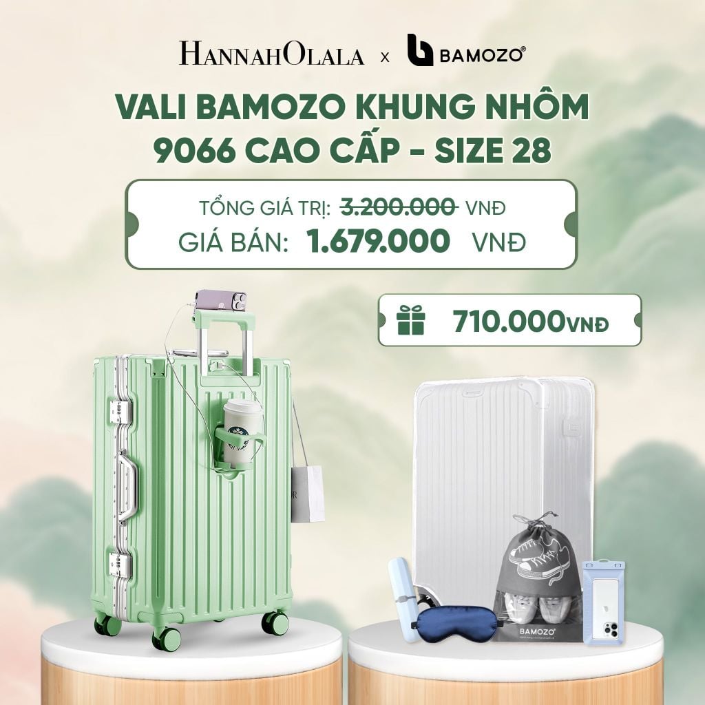  VALI BAMOZO KHUNG NHÔM 9066 BẢN CAO CẤP (TẶNG BỌC VALI CC TRONG SUỐT + HỘP ĐỰNG BÀN CHẢI + TÚI ĐỰNG GIÀY XÁM + TÚI ĐỰNG ĐT CHỐNG NƯỚC + BỊT MẮT) - DEAL 2 - A746 