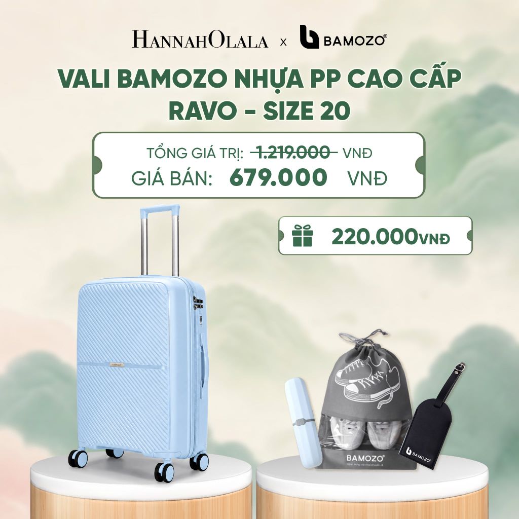  VALI BAMOZO RAVO NHỰA PP CAO CẤP CHỐNG VỠ (TẶNG THẺ TAG DA CHỐNG THẤT LẠC + TÚI ĐỰNG GIÀY XÁM + HỘP ĐỰNG BÀN CHẢI) - DEAL 6 - A801 