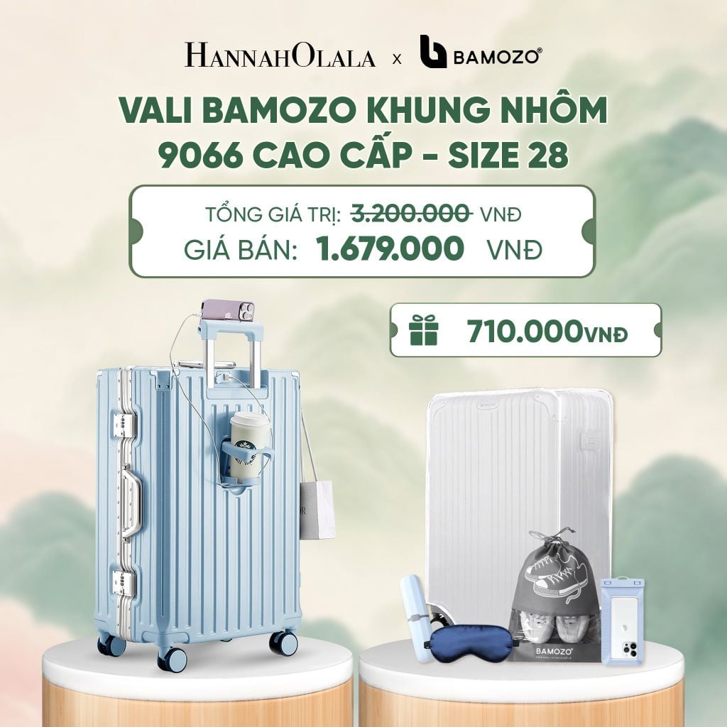  VALI BAMOZO KHUNG NHÔM 9066 BẢN CAO CẤP (TẶNG BỌC VALI CC TRONG SUỐT + HỘP ĐỰNG BÀN CHẢI + TÚI ĐỰNG GIÀY XÁM + TÚI ĐỰNG ĐT CHỐNG NƯỚC + BỊT MẮT) - DEAL 2 - A746 