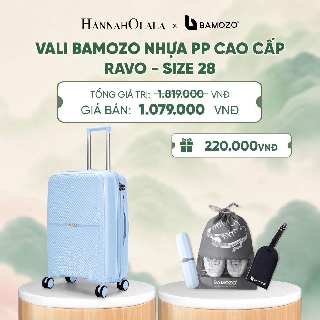  VALI BAMOZO RAVO NHỰA PP CAO CẤP CHỐNG VỠ (TẶNG THẺ TAG DA CHỐNG THẤT LẠC + TÚI ĐỰNG GIÀY XÁM + HỘP ĐỰNG BÀN CHẢI) - DEAL 6 - A801 