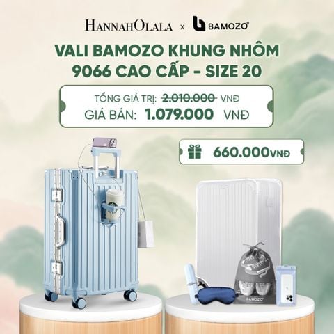  VALI BAMOZO KHUNG NHÔM 9066 BẢN CAO CẤP (TẶNG BỌC VALI CC TRONG SUỐT + HỘP ĐỰNG BÀN CHẢI + TÚI ĐỰNG GIÀY XÁM + TÚI ĐỰNG ĐT CHỐNG NƯỚC + BỊT MẮT) - DEAL 2 - A746 