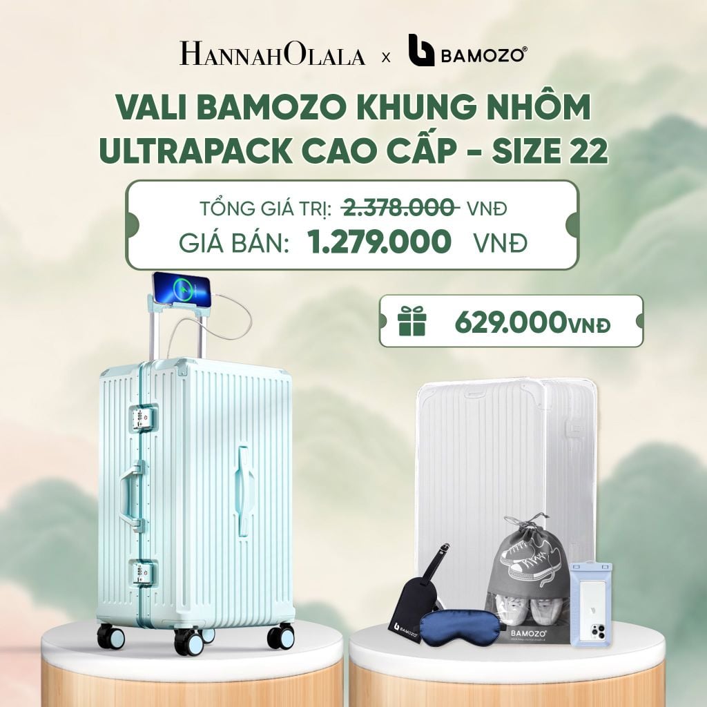  VALI BAMOZO KHUNG NHÔM ULTRAPACK CAO CẤP (TẶNG TÚI ĐỰNG GIÀY + BỌC VALI CC TRONG SUỐT + THẺ TAG DA CHỐNG THẤT LẠC + BỊT MẮT LỤA + TÚI ĐỰNG ĐT CHỐNG NƯỚC) - DEAL 4 - A782 