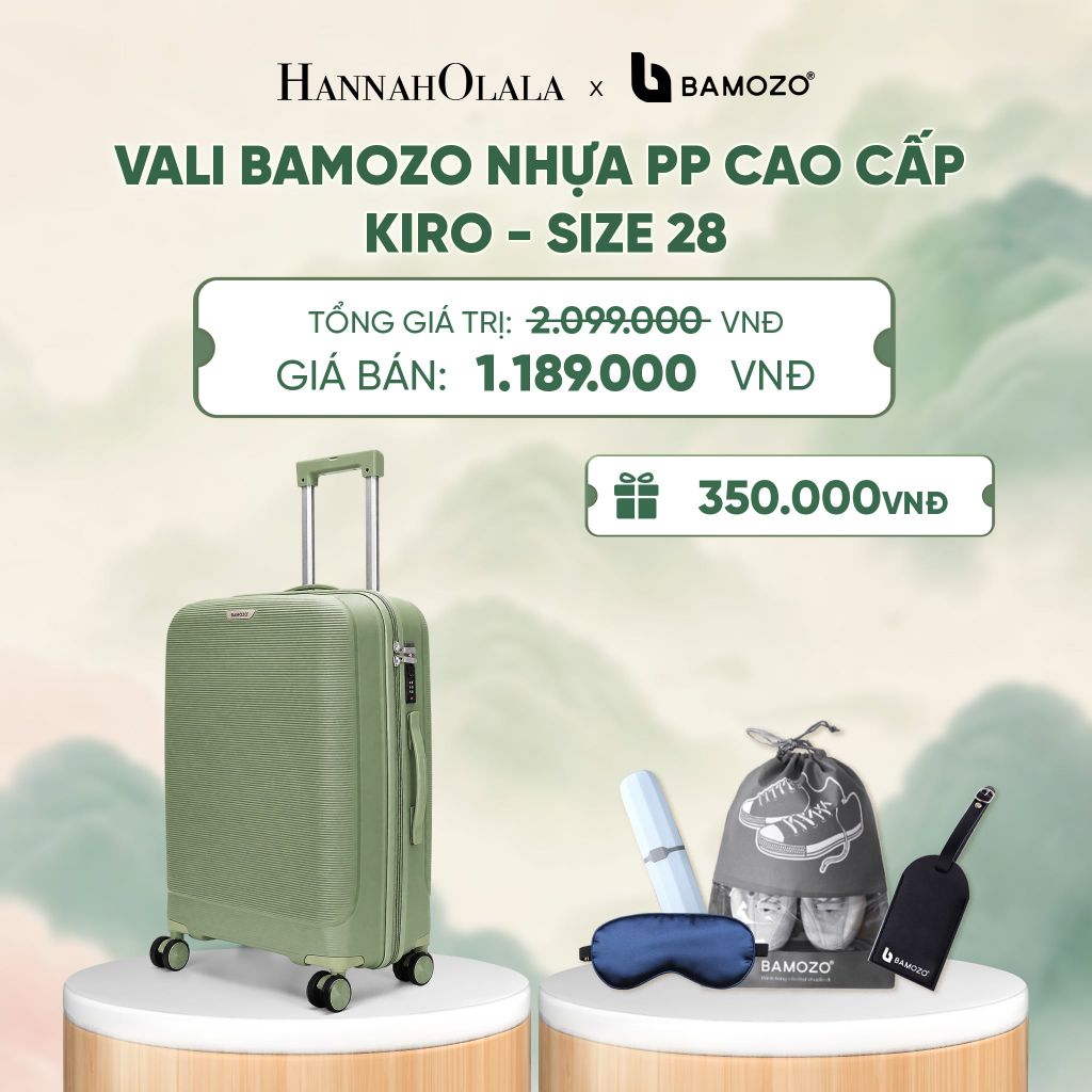 VALI BAMOZO KIRO NHỰA PP CAO CẤP CHỐNG VỠ, CHỐNG RẠCH (TẶNG TAG DA + TÚI ĐỰNG GIÀY + HỘP ĐỰNG BÀN CHẢI + BỊT MẮT LỤA SATIN) - DEAL 7 - A816 