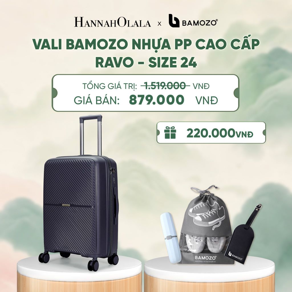  VALI BAMOZO RAVO NHỰA PP CAO CẤP CHỐNG VỠ (TẶNG THẺ TAG DA CHỐNG THẤT LẠC + TÚI ĐỰNG GIÀY XÁM + HỘP ĐỰNG BÀN CHẢI) - DEAL 6 - A801 