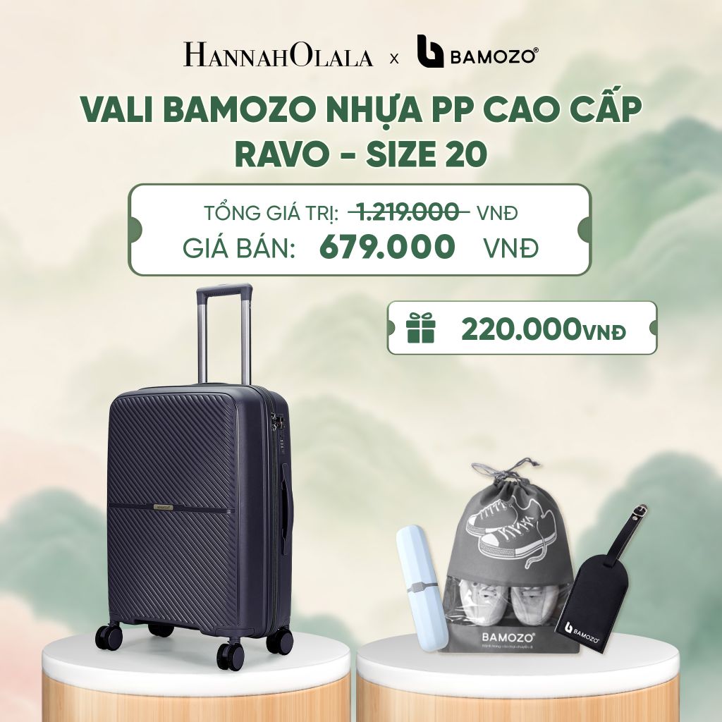  VALI BAMOZO RAVO NHỰA PP CAO CẤP CHỐNG VỠ (TẶNG THẺ TAG DA CHỐNG THẤT LẠC + TÚI ĐỰNG GIÀY XÁM + HỘP ĐỰNG BÀN CHẢI) - DEAL 6 - A801 
