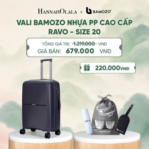  VALI BAMOZO RAVO NHỰA PP CAO CẤP CHỐNG VỠ (TẶNG THẺ TAG DA CHỐNG THẤT LẠC + TÚI ĐỰNG GIÀY XÁM + HỘP ĐỰNG BÀN CHẢI) - DEAL 6 - A801 