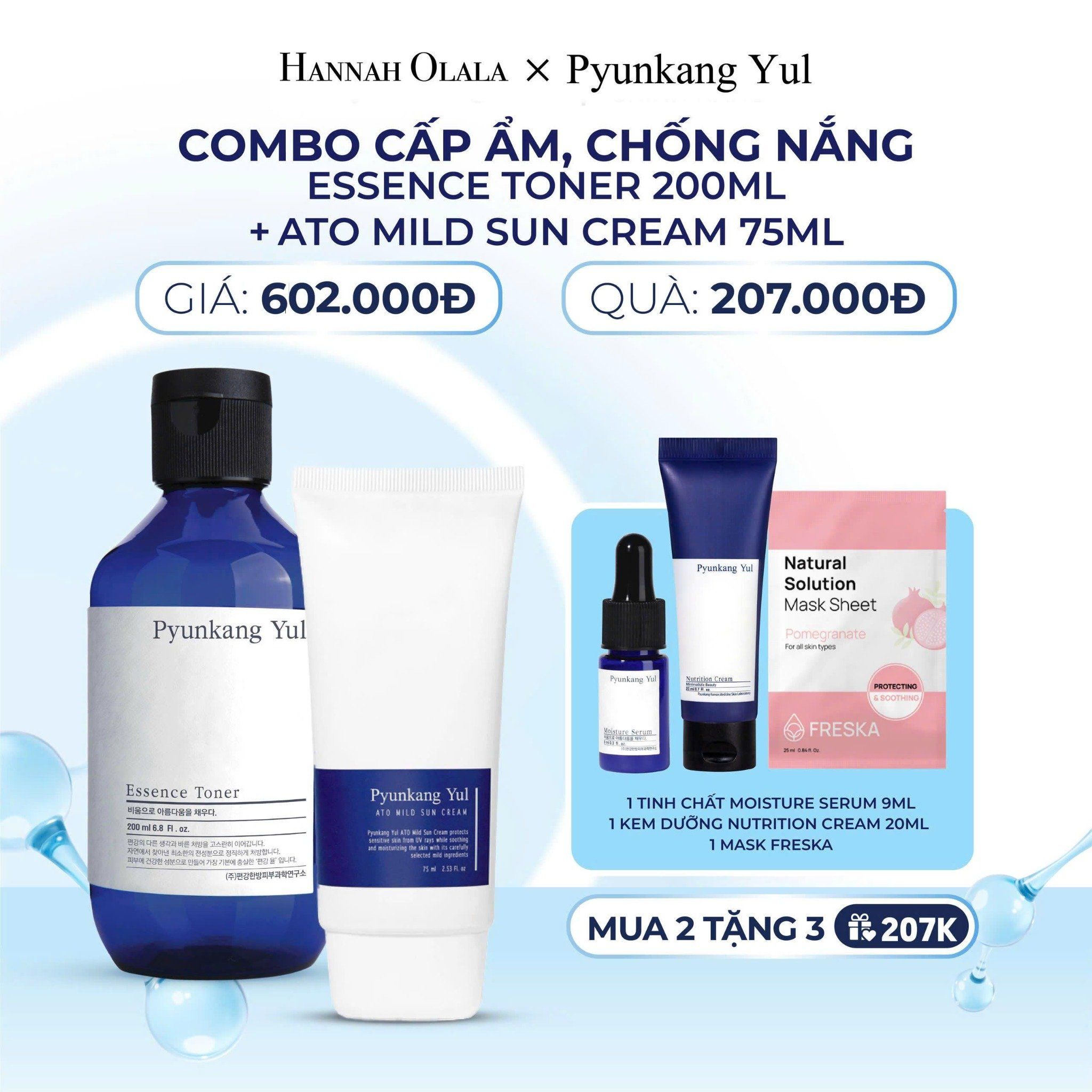  M4_DEAL 5: COMBO NƯỚC HOA HỒNG ESSENCE TONER 200ML+KEM CHỐNG NẮNG ATO MILD SUN CREAM 