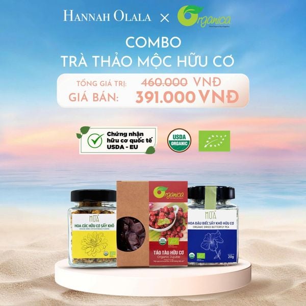  DEAL 9: COMBO TRÀ THẢO MỘC HỮU CƠ - HOA CÚC HỮU CƠ SẤY MÙA 25GR, HOA ĐẬU BIẾC HỮU CƠ SẤY MÙA 20GR, TÁO TÀU HỮU CƠ ORGANICA 200GR 