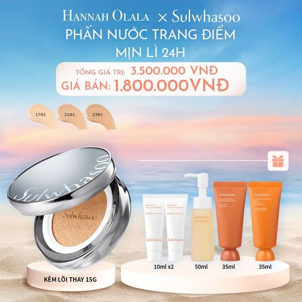 C77_DEAL 7: PHẤN NƯỚC TRANG ĐIỂM MỊN LÌ 24H (KÈM LÕI THAY THẾ) SULWHASOO PERFECTING CUSHION 15GX2 