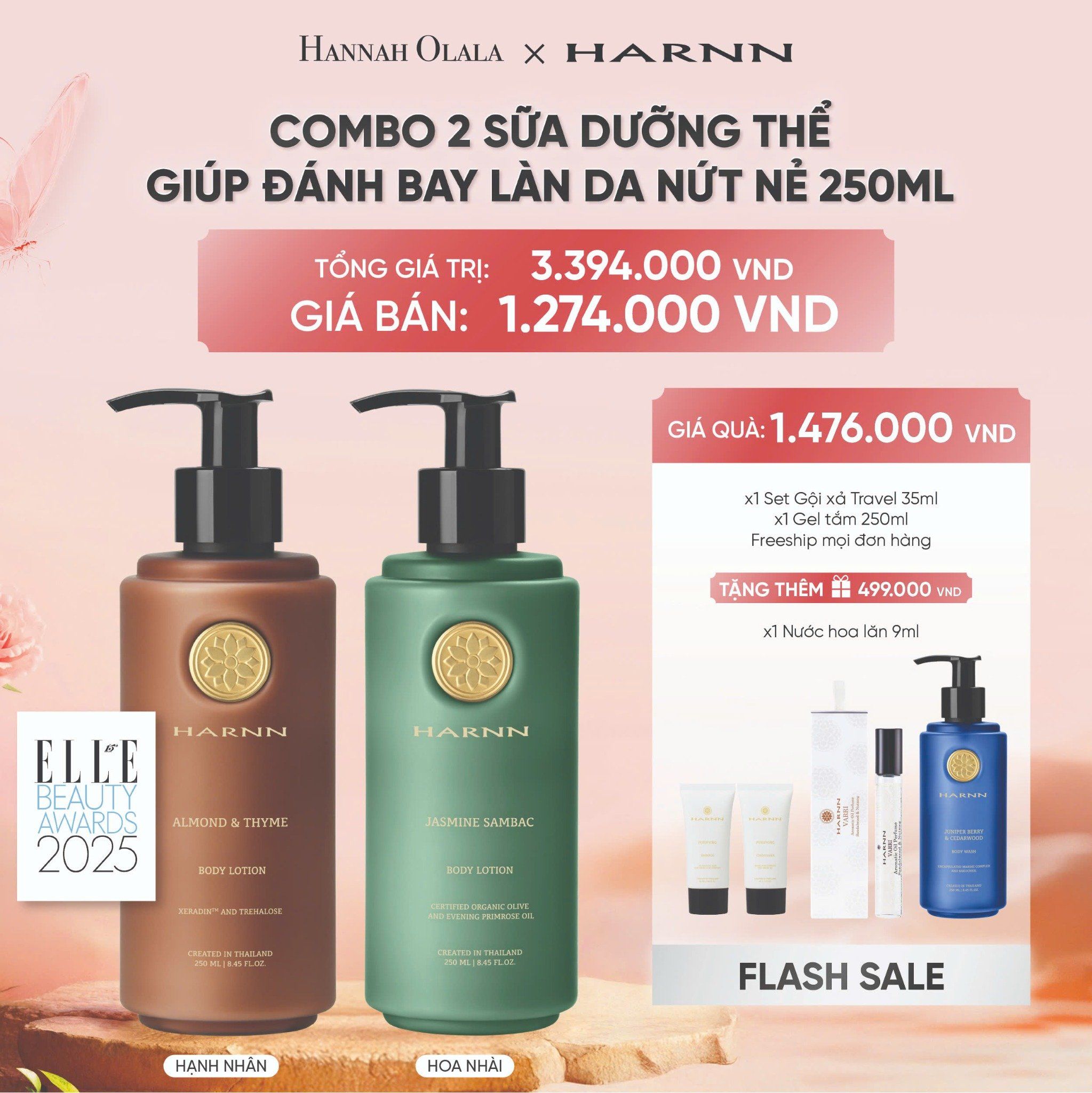  [FLASH DEAL 2] COMBO 2 BODY LOTION - SỮA DƯỠNG THỂ HARNN GIÚP ĐÁNH BAY LÀN DA NỨT NẺ 250ML 